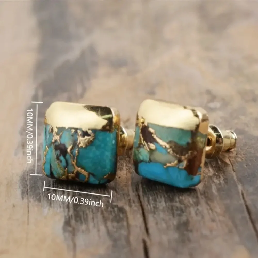 Gold and Turquoise Stud Earrings - Picture 3 of 3